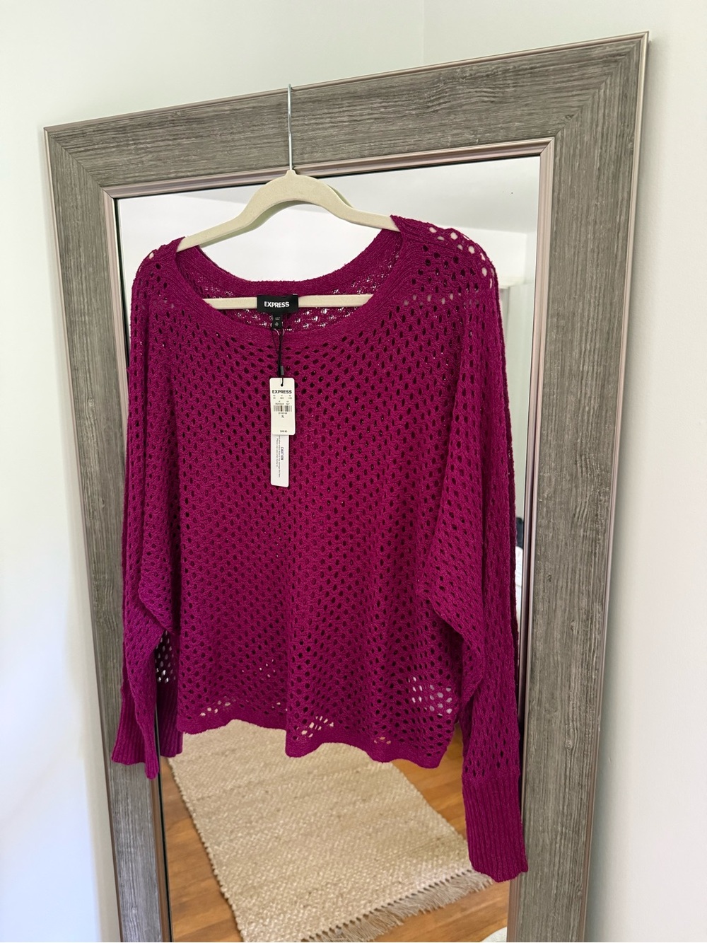 Express Open-Knit Sweater Dolman Sleeve in Magenta NWT